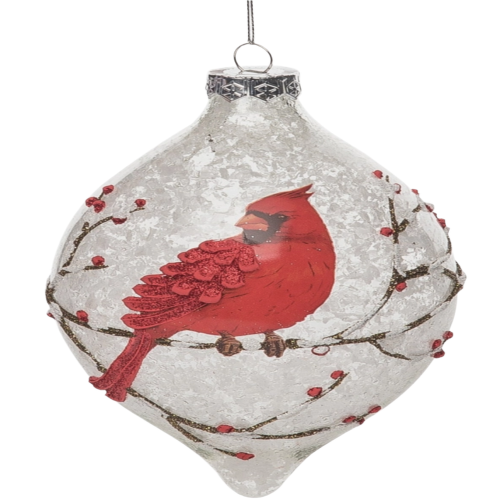 Frosted Cardinal on Branch Ornament