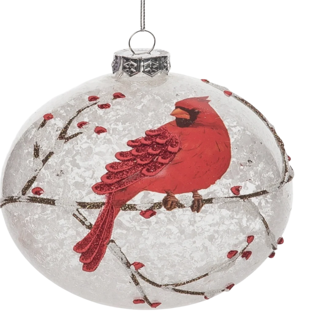 Frosted Cardinal on Branch Ornament