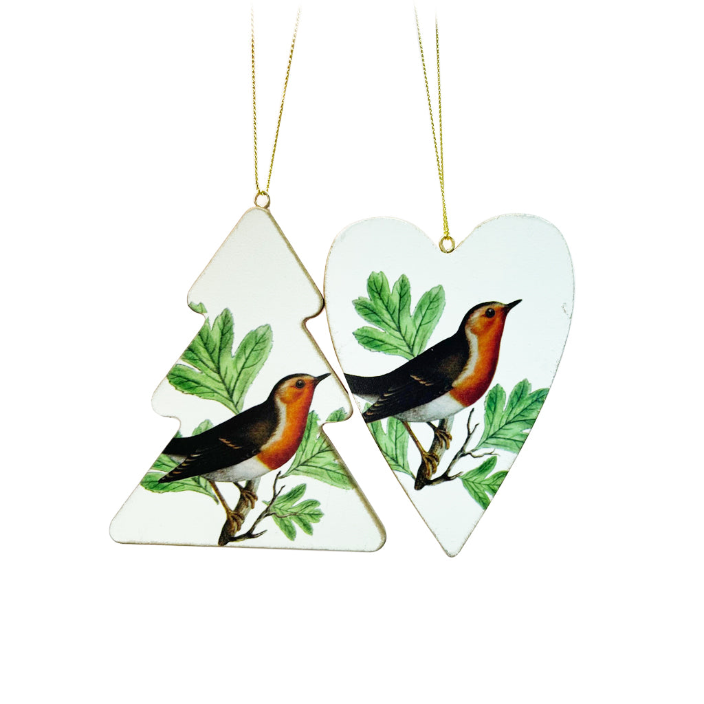 White Ornament with Robin on Branch